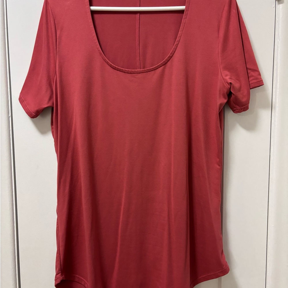 Elegant Coral Scoop Neck Tee